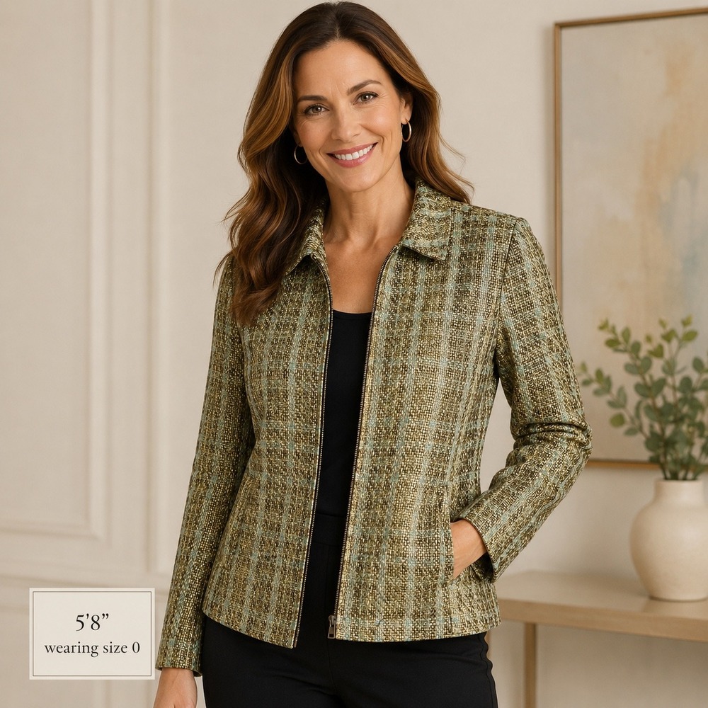Chico's Metallic Gold Tweed Jacket Size 0 Quiet Luxury Statement Blazer
